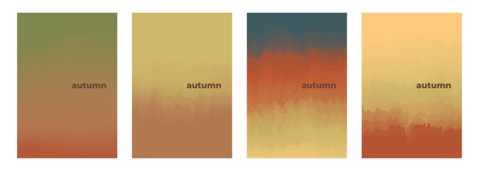 Autumn theme blurred backgrounds. Seasonal set with bright colored gradients for Fall season creative graphic design. Vector illustration.