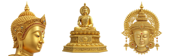 golden buddha statue isolated on a transparent background