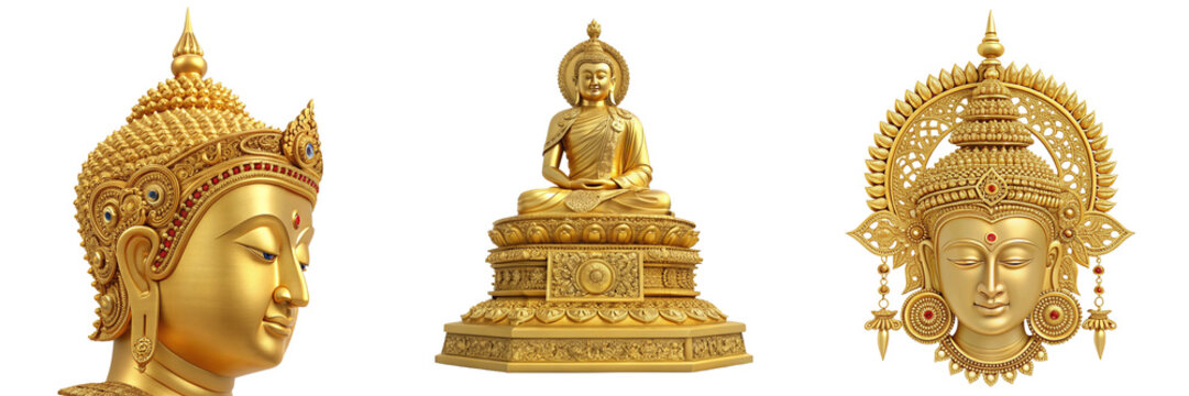 golden buddha statue isolated on a transparent background - Powered by Adobe