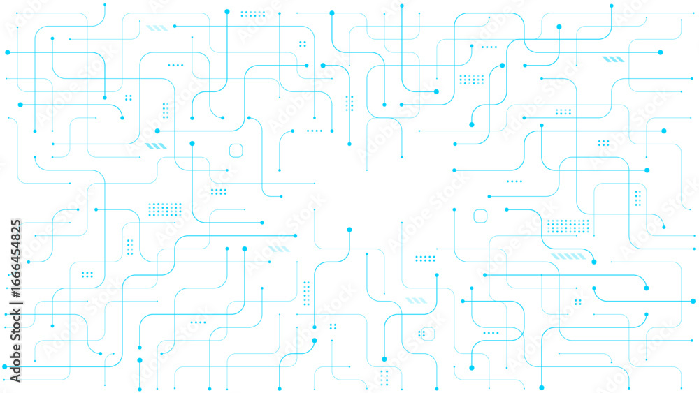 Poster blue circuit board on transparent background. thin line wires and dots. ai chip innovation concept. 