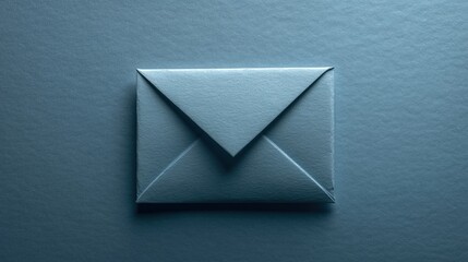 A closed blue textured envelope placed on a matching blue surface, shown in a minimalist flatlay with subtle shadows.