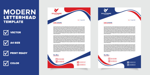 set of modern professional letterhead template for stationery design with blue, red color	