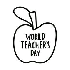 World teacher's day. Apple. Outline vector design. Illustration on white background.