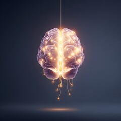 Minimal abstract design of open brain with glowing ideas, symbol learning