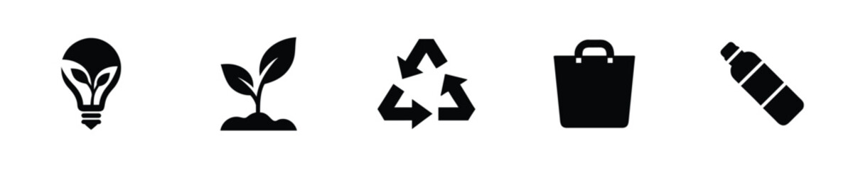 Icons lightbulb plant recycling symbol shopping bag bottle seedling sprout