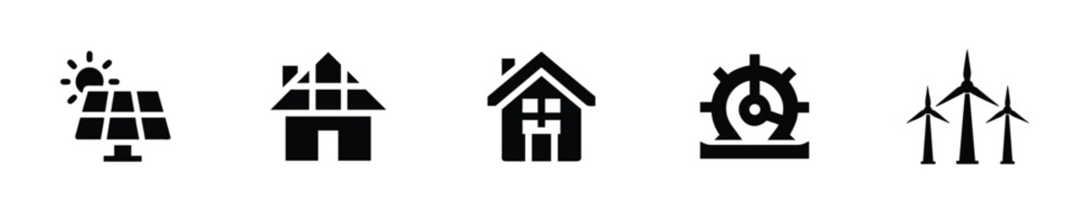 Icons solar panel house turbine wind turbines home