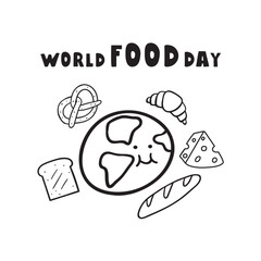 Holiday - world food day. Hand drawn vector outline illustration on white background.