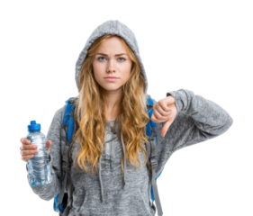 Disappointed hiker thumbs down adventure lifestyle nature isolated on transparent background