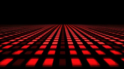 A grid of glowing red rectangles stretches into the distance on a black background, creating a futuristic, digital landscape effect