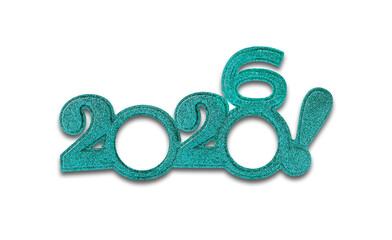A blue glitter number design displaying the year 2026 isolated on a white background, representing...