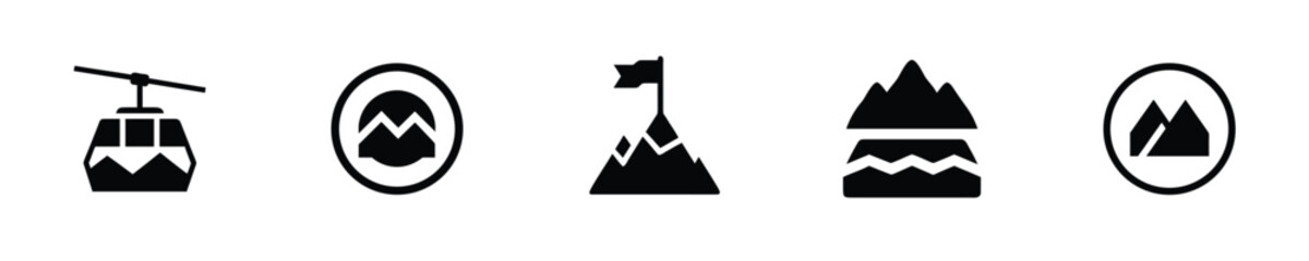 Silhouette icons mountains cable car flag vector © Sanot