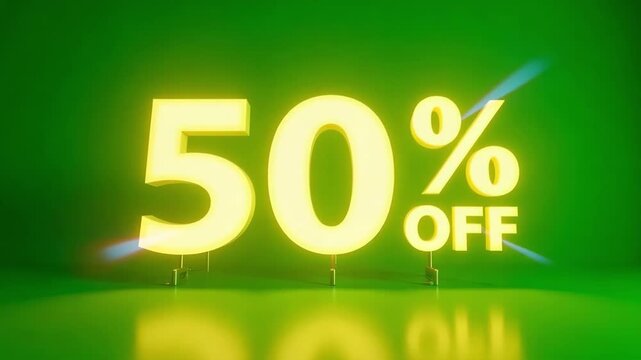 Don't miss out fifty percent off sale now with vibrant green background, limited time offer