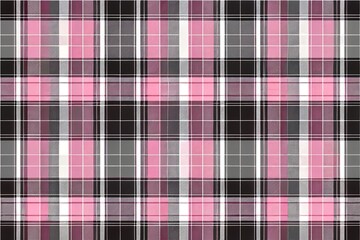 Pink Black Plaid Print Fabric, Checkered Tartan Plaid Pattern