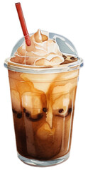coffee Frappuccino with whipped cream, watercolor illustration of coffee