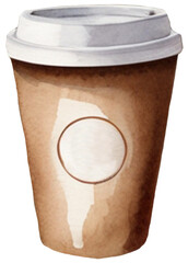 coffee cup isolated on white, watercolor illustration of coffee cup paper