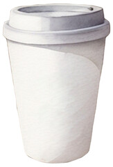 white coffee cup paper isolated, watercolor illustration of coffee cup paper