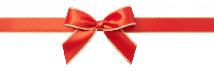 Red ribbon and bow isolated on transparent background for decoration, gift, present, christmas, holiday, celebration and other events