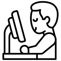 Computer Work Outline Icon Design Vector - Person working at computer, symbolizing office work, study, or digital job