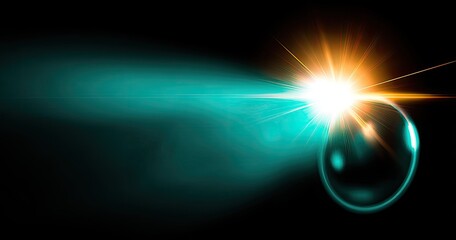 Obraz premium Abstract cosmic burst, teal streaks, bright orb