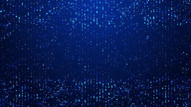 Animation of digital particles moving dark blue space. Visual flow of data, motion of futuristic tech, for science, AI, virtual backgrounds, high-speed communication, tech-inspired presentations. - Powered by Adobe
