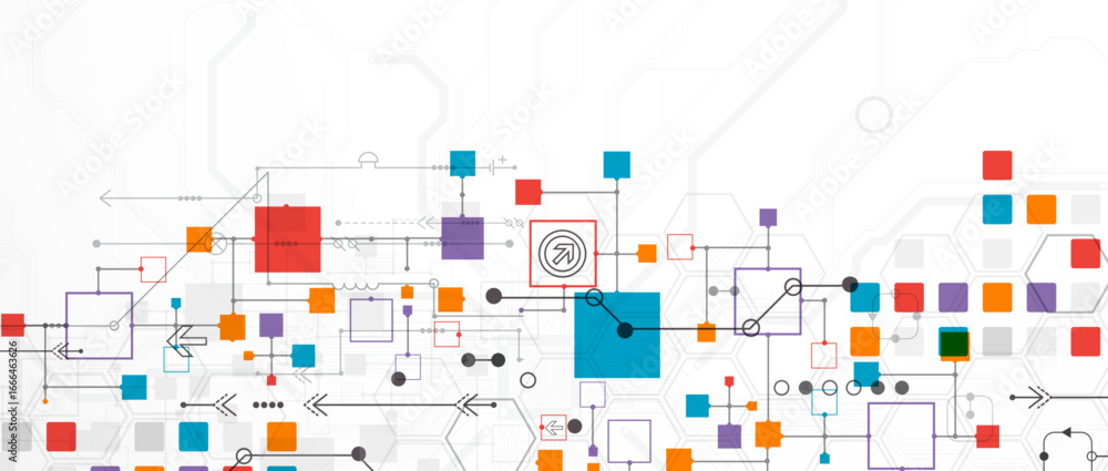 Poster abstract technology concept. circuit board, high computer color background. vector illustration with