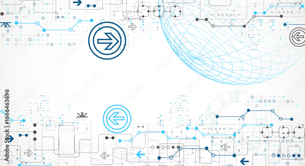 Poster abstract circuit board background with sphere. hi-tech digital technology concept. vector.