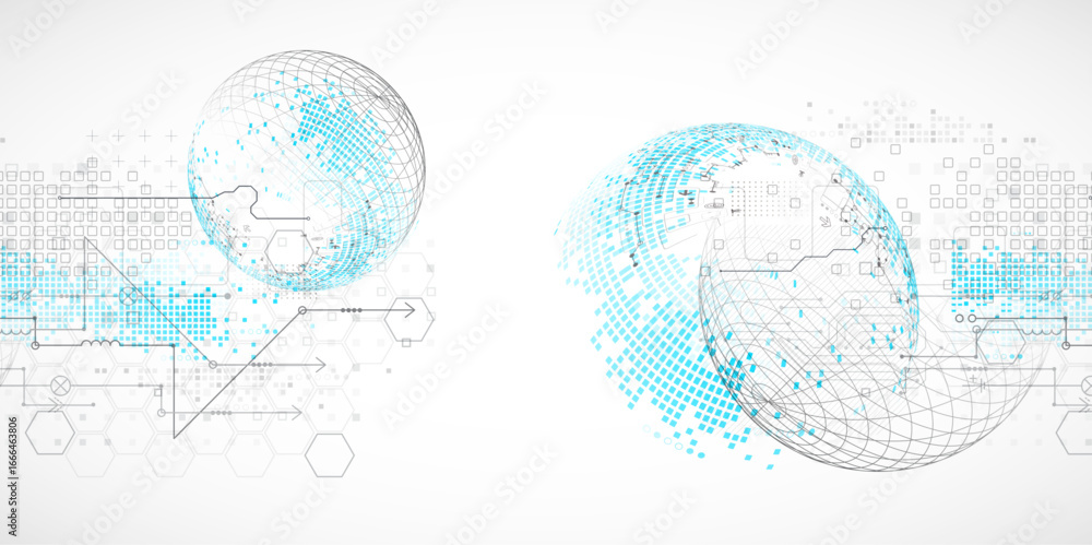 Poster science and technology background using hexagon and sphere shapes. vector.