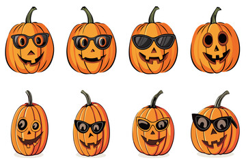 Cool Halloween Pumpkins Cartoon Set – Funny Jack-O’-Lantern Characters with Sunglasses