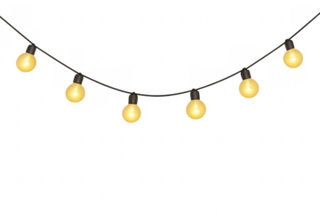 Glowing string lights hanging on transparent background