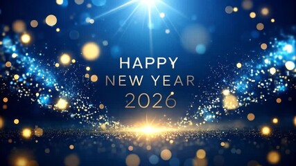 Elegant new year 2026 celebration animation with bokeh lights and sparkling festive atmosphere,