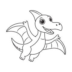 Coloring book for kids flying dinosaur pterodactyl. A hand-drawn isolated pterodactyl on a white background. Vector illustration