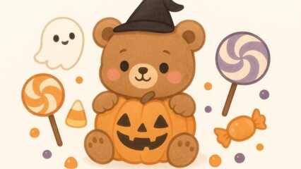 Fototapeta premium Cute Halloween bear illustration.