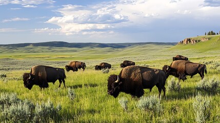 Bison grazing on the plains in grand tenon national park