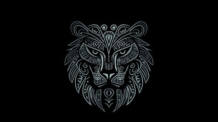 Fototapeta premium Tribal lion head design, light gray outline