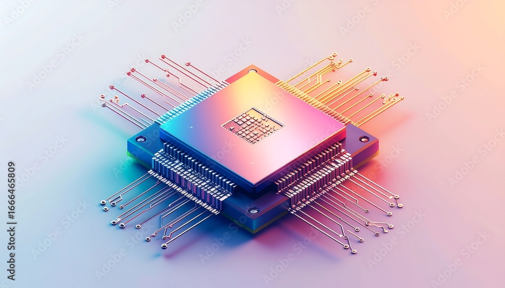 Aufkleber a detailed macro view of a blue electronic circuit board featuring a processor chip and memory compo