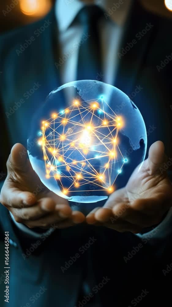 Aufkleber man holding futuristic network, symbolizing advanced data analysis with ai. concept of digital infor