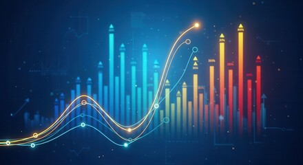 Stock market graph with rising charts on blue background