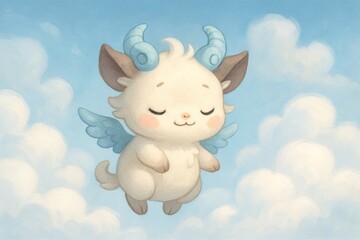 Fototapeta premium Cute winged creature floating