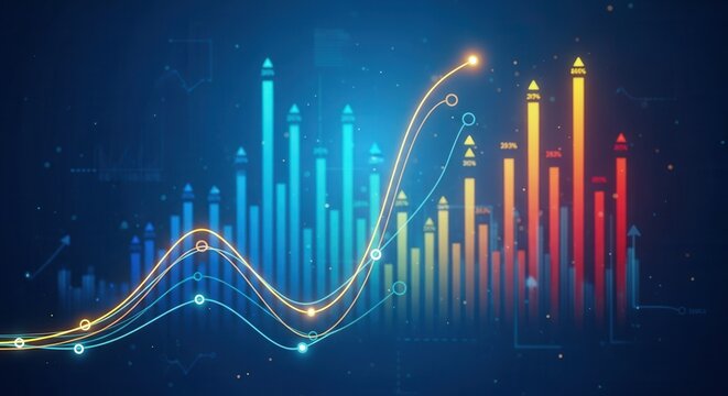Stock market graph with rising charts on blue background