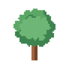 Tree pixel icon. Wood with leaf. Pixel art.