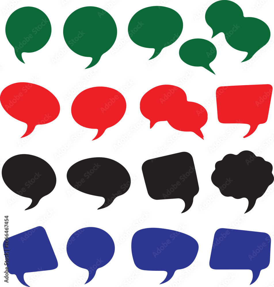 Poster Collection of colorful speech bubbles in various shapes isolated on a white background