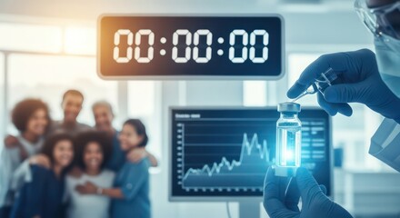 Vaccine Countdown: Medical Professional Prepares Dose with Diverse Group in Background