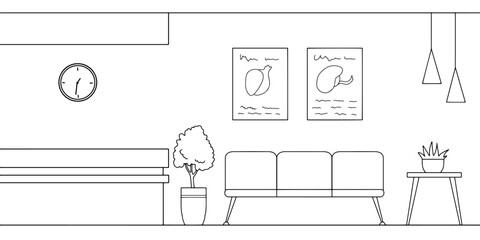 Hospital hall interior graphic black white sketch illustration vector 