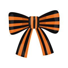 Ribbon bow for Halloween. Striped orange and black bow, Halloween spooky decor.