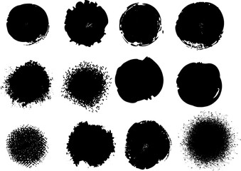 Grunge ink splatter circle set with rough edges. Perfect for stamps, distressed textures, urban posters, and creative background