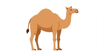 Cartoon Camel Standing Still, Light Brown, Isolated on White