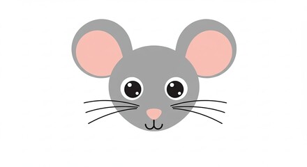 Cute Gray Mouse Face with Pink Ears Cartoon Vector Illustration