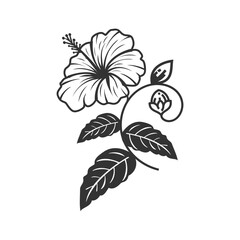 Black Hibiscus Illustration - Thin Line Floral Sketch
