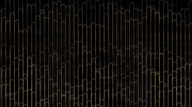 Stylish golden arch lines animated pattern on black background, giving impression of luxury, symmetry, elegance. for high-end branding, wedding backdrops, party visuals, luxury promos, elegance.