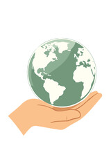 A transparent globe is held in a hand set against a green forest background